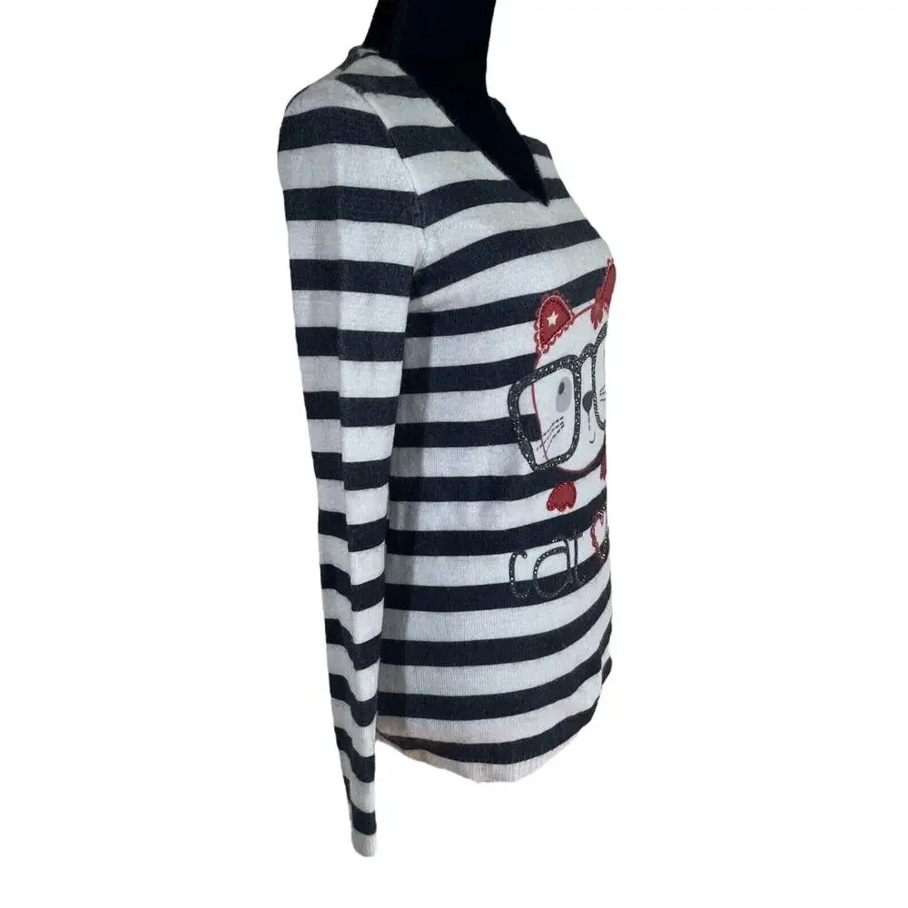 Tricotto Karina On Canyon Fancy Sweater Cat Cat Black White Stripe Size XS NEW! - Picture 2 of 7